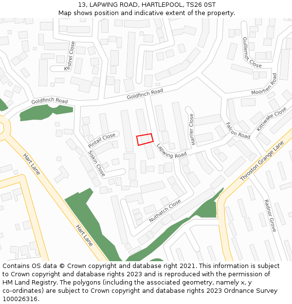 13, LAPWING ROAD, HARTLEPOOL, TS26 0ST: Location map and indicative extent of plot