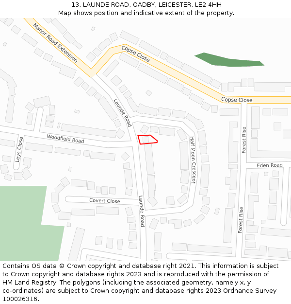 13, LAUNDE ROAD, OADBY, LEICESTER, LE2 4HH: Location map and indicative extent of plot