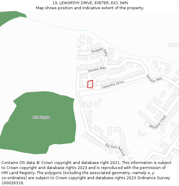 13, LEWORTHY DRIVE, EXETER, EX1 3WN: Location map and indicative extent of plot