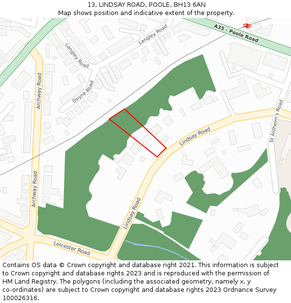 13, LINDSAY ROAD, POOLE, BH13 6AN: Location map and indicative extent of plot