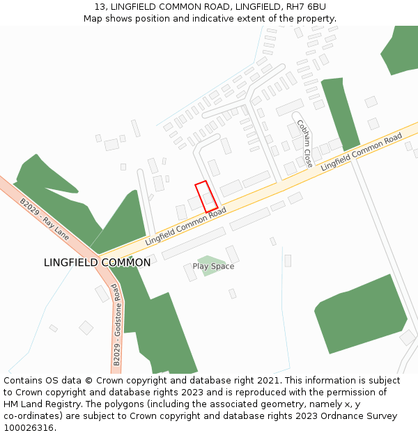 13, LINGFIELD COMMON ROAD, LINGFIELD, RH7 6BU: Location map and indicative extent of plot