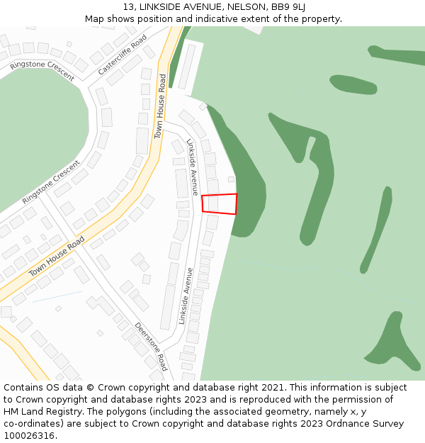 13, LINKSIDE AVENUE, NELSON, BB9 9LJ: Location map and indicative extent of plot