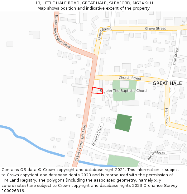 13, LITTLE HALE ROAD, GREAT HALE, SLEAFORD, NG34 9LH: Location map and indicative extent of plot