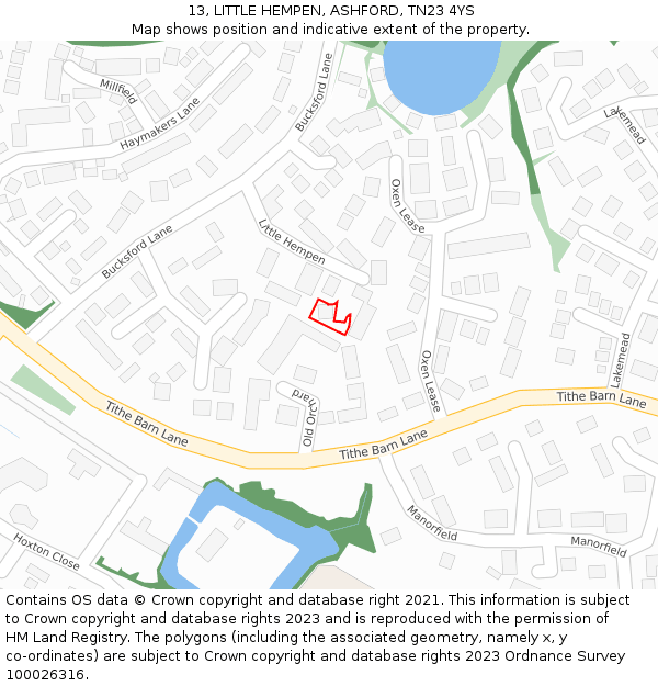 13, LITTLE HEMPEN, ASHFORD, TN23 4YS: Location map and indicative extent of plot
