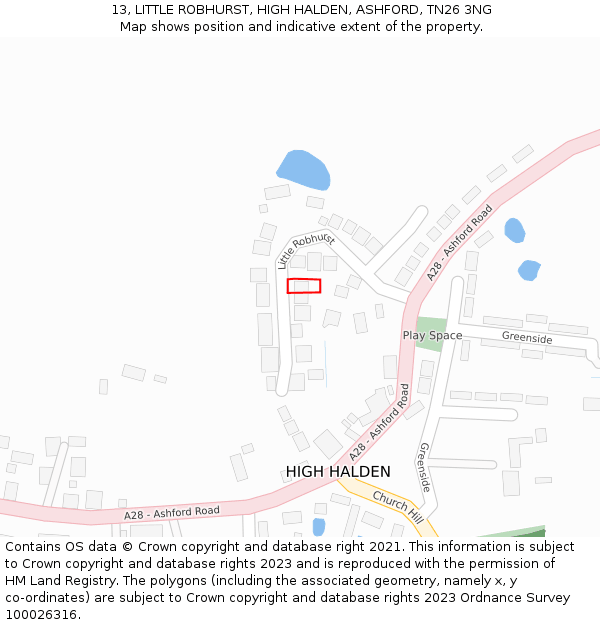 13, LITTLE ROBHURST, HIGH HALDEN, ASHFORD, TN26 3NG: Location map and indicative extent of plot