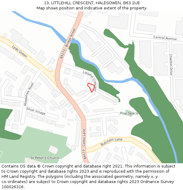 13, LITTLEHILL CRESCENT, HALESOWEN, B63 2UE: Location map and indicative extent of plot