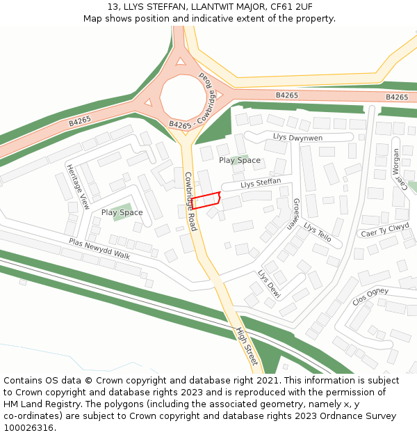 13, LLYS STEFFAN, LLANTWIT MAJOR, CF61 2UF: Location map and indicative extent of plot