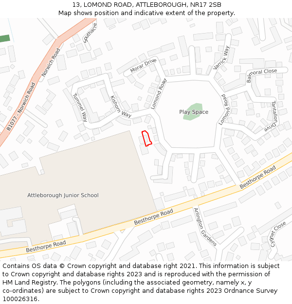 13, LOMOND ROAD, ATTLEBOROUGH, NR17 2SB: Location map and indicative extent of plot