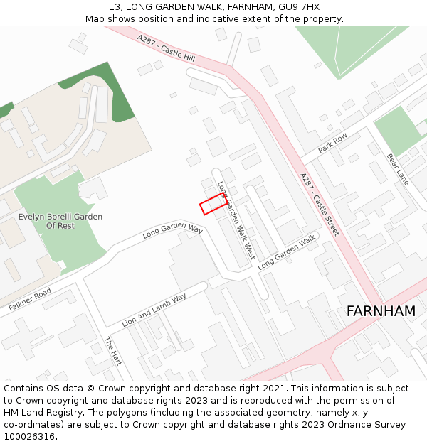 13, LONG GARDEN WALK, FARNHAM, GU9 7HX: Location map and indicative extent of plot