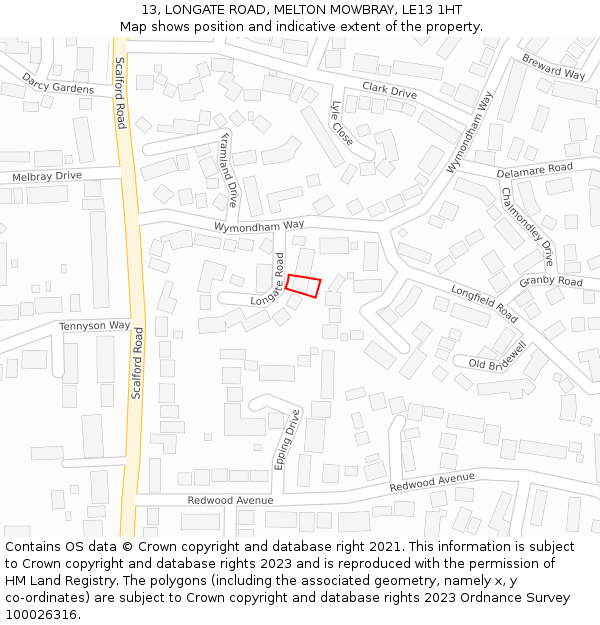 13, LONGATE ROAD, MELTON MOWBRAY, LE13 1HT: Location map and indicative extent of plot