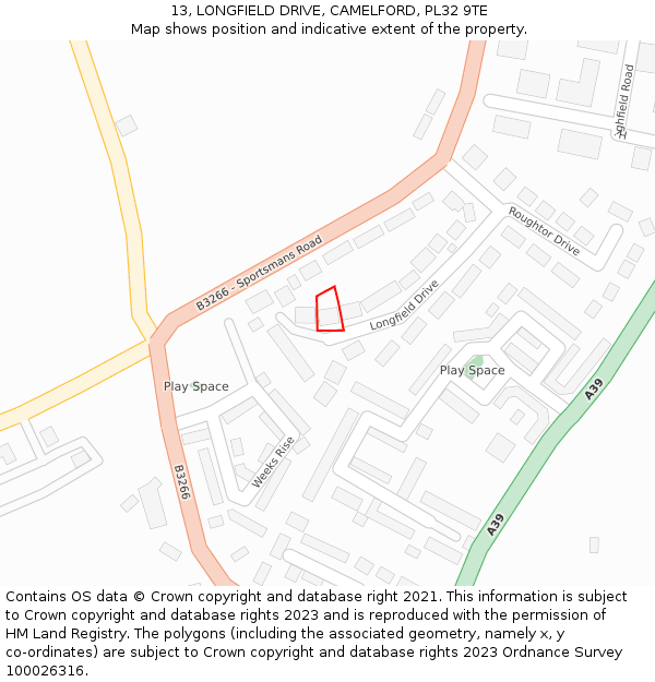 13, LONGFIELD DRIVE, CAMELFORD, PL32 9TE: Location map and indicative extent of plot