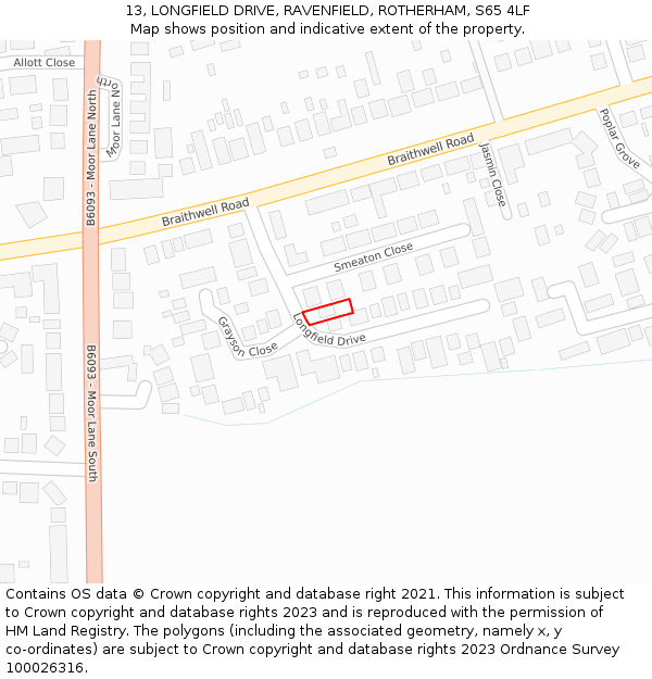 13, LONGFIELD DRIVE, RAVENFIELD, ROTHERHAM, S65 4LF: Location map and indicative extent of plot