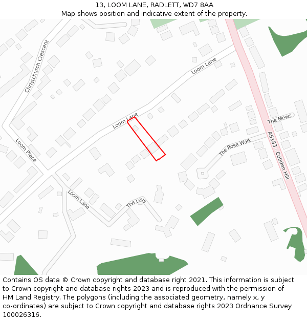 13, LOOM LANE, RADLETT, WD7 8AA: Location map and indicative extent of plot