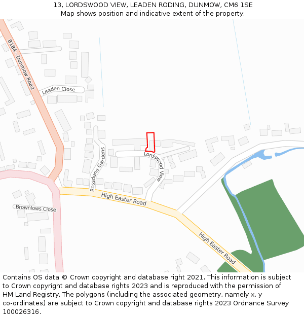 13, LORDSWOOD VIEW, LEADEN RODING, DUNMOW, CM6 1SE: Location map and indicative extent of plot