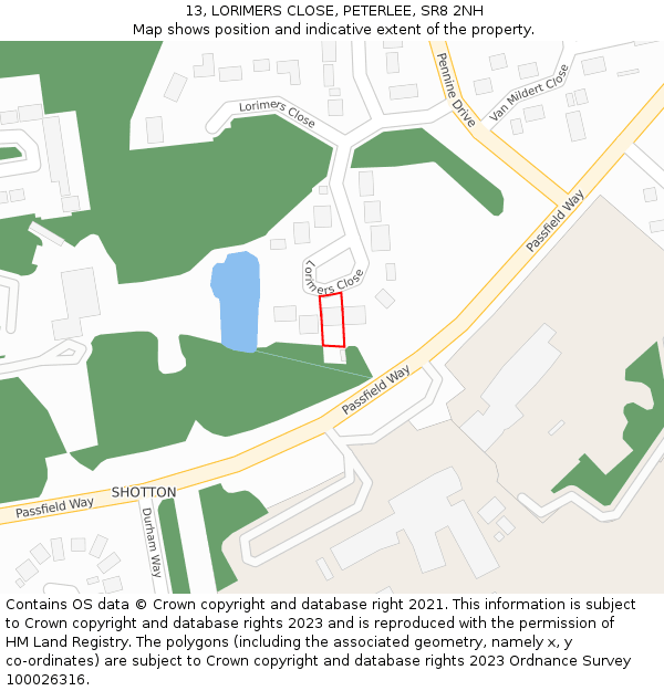 13, LORIMERS CLOSE, PETERLEE, SR8 2NH: Location map and indicative extent of plot