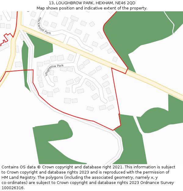 13, LOUGHBROW PARK, HEXHAM, NE46 2QD: Location map and indicative extent of plot