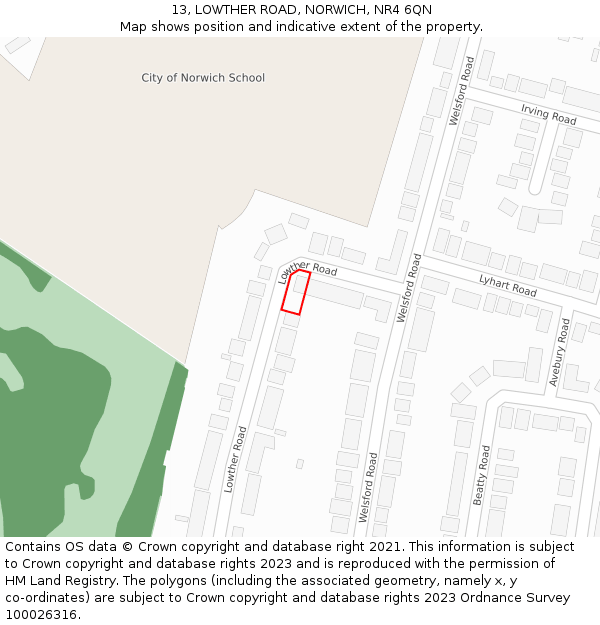 13, LOWTHER ROAD, NORWICH, NR4 6QN: Location map and indicative extent of plot