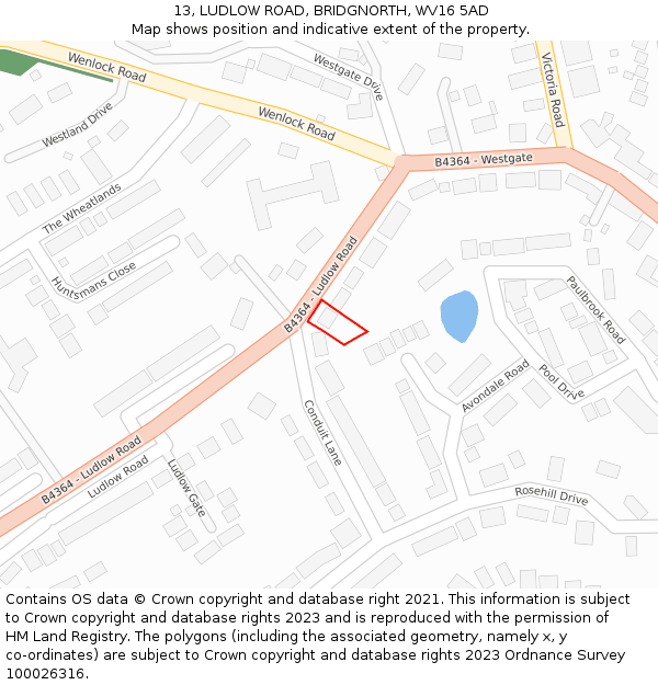 13, LUDLOW ROAD, BRIDGNORTH, WV16 5AD: Location map and indicative extent of plot