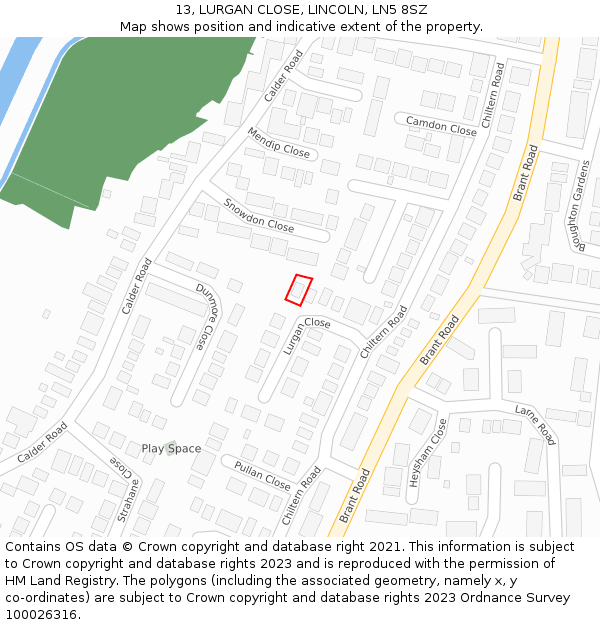 13, LURGAN CLOSE, LINCOLN, LN5 8SZ: Location map and indicative extent of plot