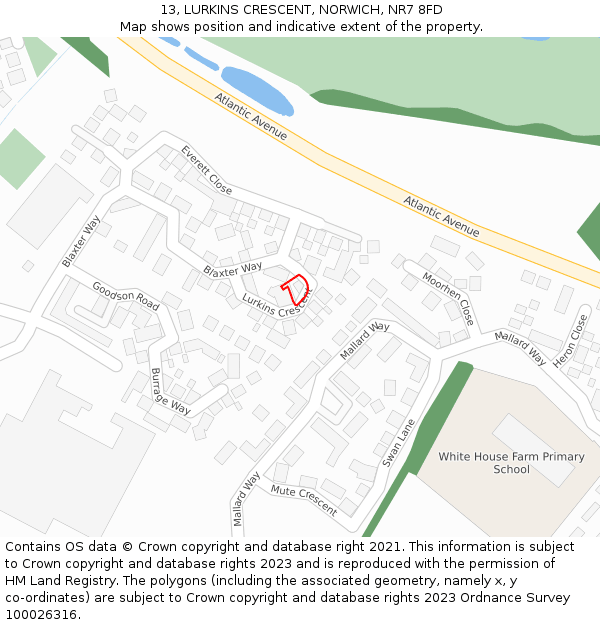 13, LURKINS CRESCENT, NORWICH, NR7 8FD: Location map and indicative extent of plot