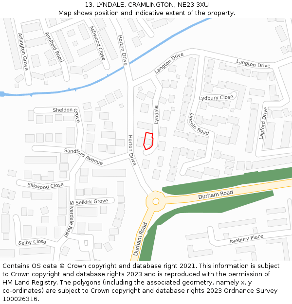 13, LYNDALE, CRAMLINGTON, NE23 3XU: Location map and indicative extent of plot