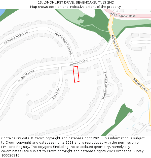 13, LYNDHURST DRIVE, SEVENOAKS, TN13 2HD: Location map and indicative extent of plot