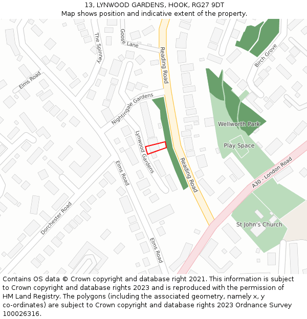 13, LYNWOOD GARDENS, HOOK, RG27 9DT: Location map and indicative extent of plot