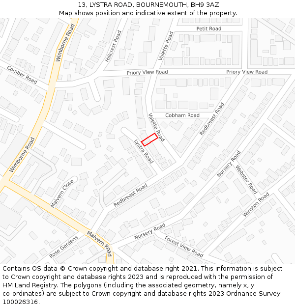 13, LYSTRA ROAD, BOURNEMOUTH, BH9 3AZ: Location map and indicative extent of plot