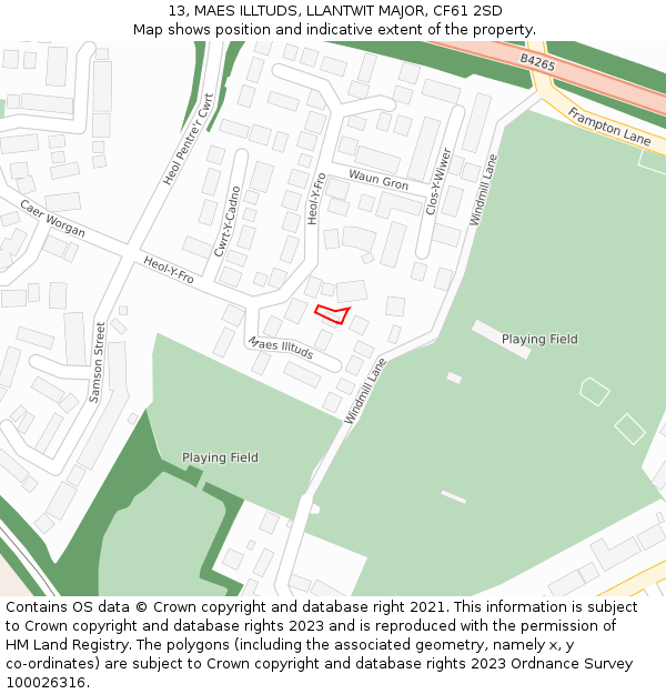 13, MAES ILLTUDS, LLANTWIT MAJOR, CF61 2SD: Location map and indicative extent of plot