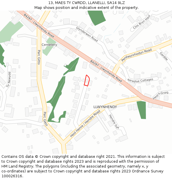 13, MAES TY CWRDD, LLANELLI, SA14 9LZ: Location map and indicative extent of plot