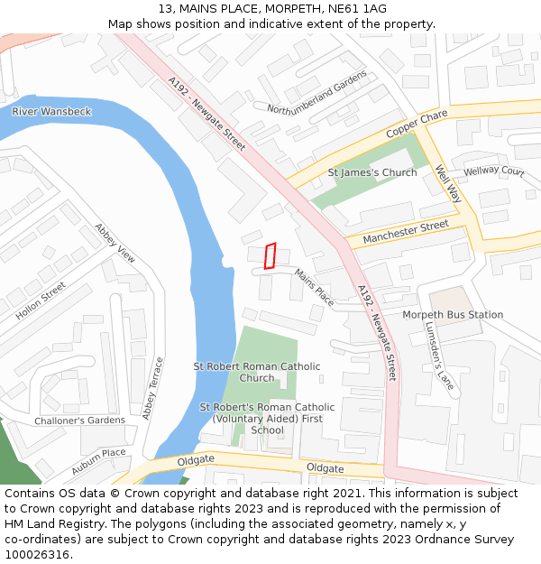 13, MAINS PLACE, MORPETH, NE61 1AG: Location map and indicative extent of plot