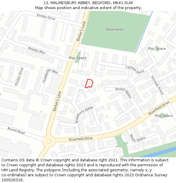 13, MALMESBURY ABBEY, BEDFORD, MK41 0UW: Location map and indicative extent of plot