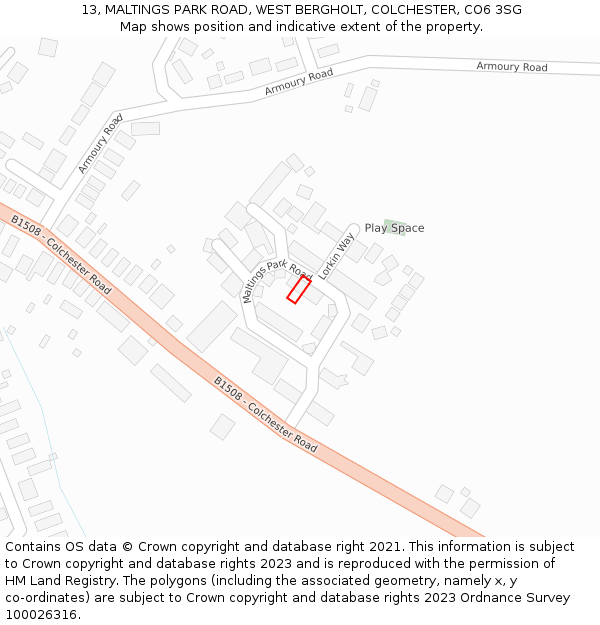 13, MALTINGS PARK ROAD, WEST BERGHOLT, COLCHESTER, CO6 3SG: Location map and indicative extent of plot