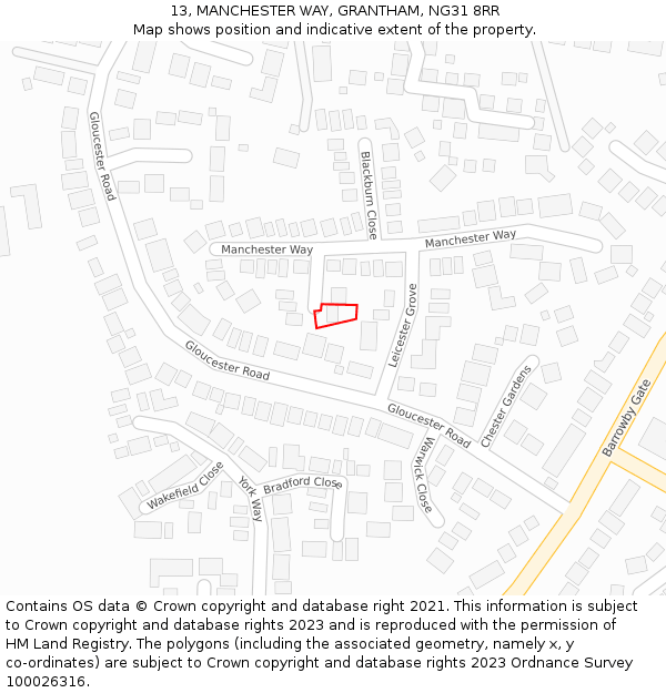 13, MANCHESTER WAY, GRANTHAM, NG31 8RR: Location map and indicative extent of plot