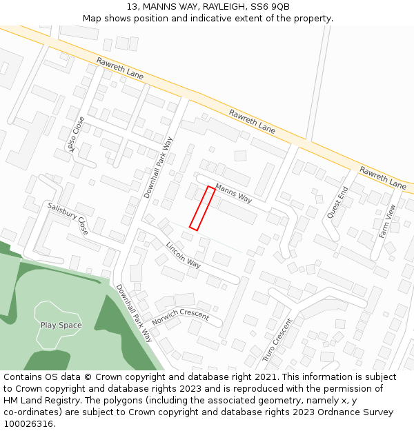 13, MANNS WAY, RAYLEIGH, SS6 9QB: Location map and indicative extent of plot