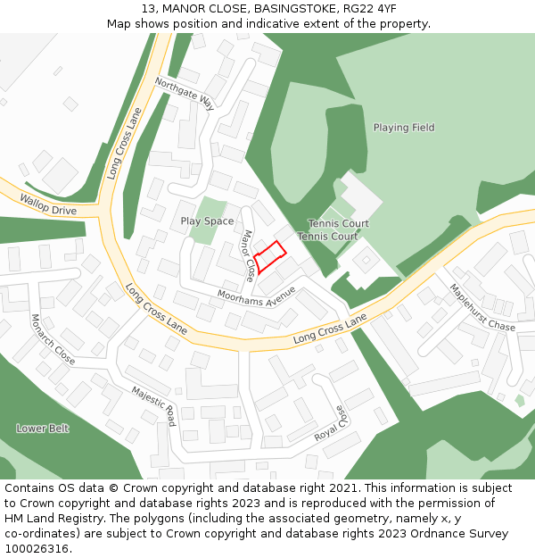 13, MANOR CLOSE, BASINGSTOKE, RG22 4YF: Location map and indicative extent of plot