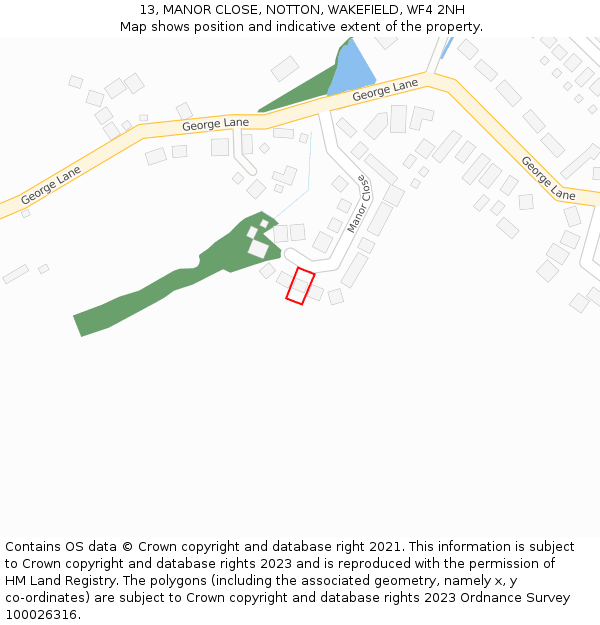 13, MANOR CLOSE, NOTTON, WAKEFIELD, WF4 2NH: Location map and indicative extent of plot