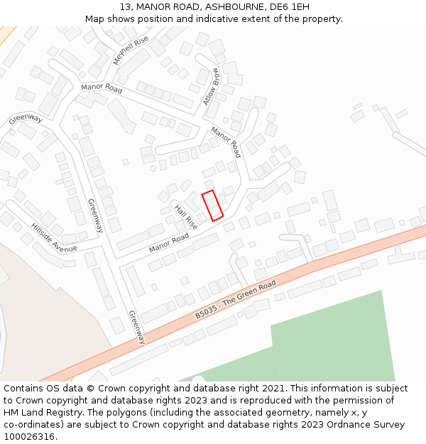 13, MANOR ROAD, ASHBOURNE, DE6 1EH: Location map and indicative extent of plot