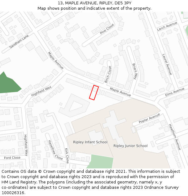 13, MAPLE AVENUE, RIPLEY, DE5 3PY: Location map and indicative extent of plot