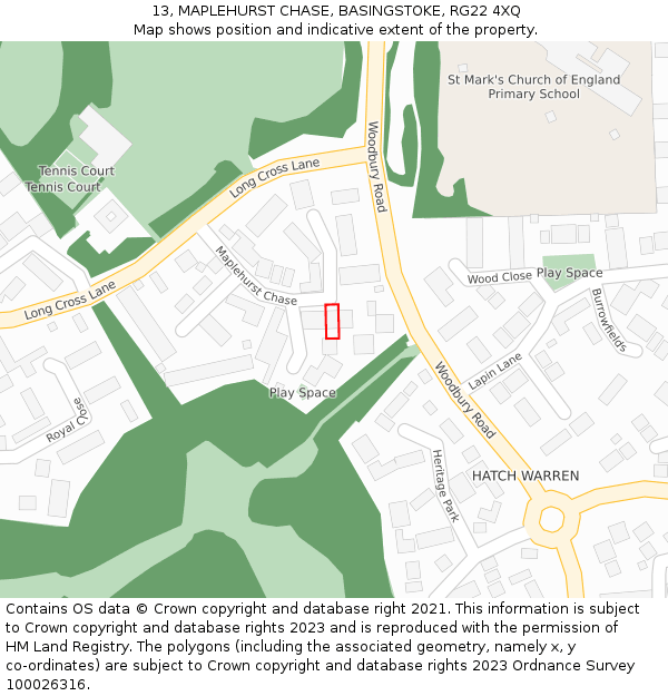 13, MAPLEHURST CHASE, BASINGSTOKE, RG22 4XQ: Location map and indicative extent of plot