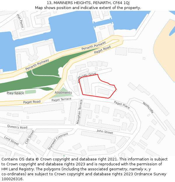 13, MARINERS HEIGHTS, PENARTH, CF64 1QJ: Location map and indicative extent of plot