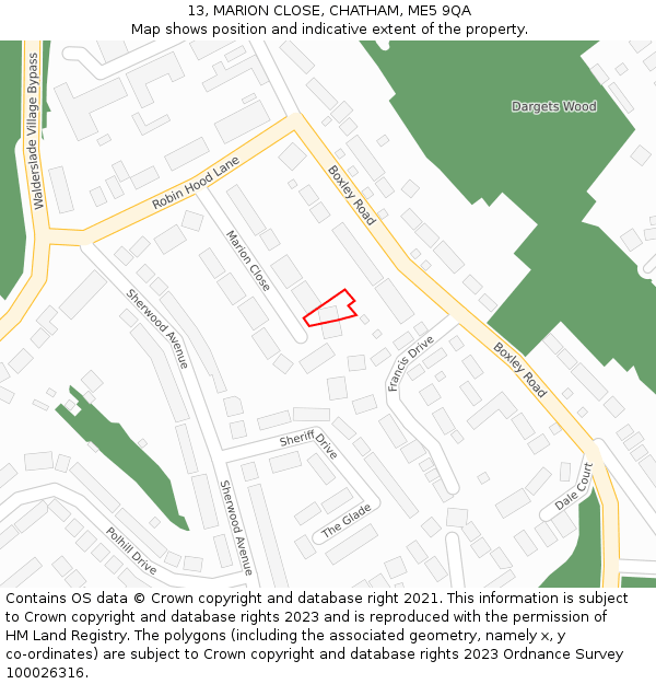 13, MARION CLOSE, CHATHAM, ME5 9QA: Location map and indicative extent of plot