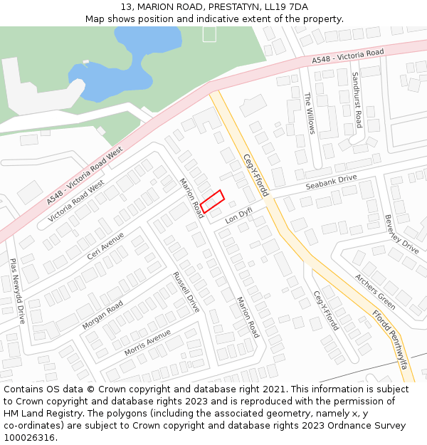 13, MARION ROAD, PRESTATYN, LL19 7DA: Location map and indicative extent of plot