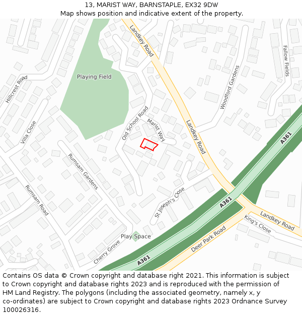 13, MARIST WAY, BARNSTAPLE, EX32 9DW: Location map and indicative extent of plot