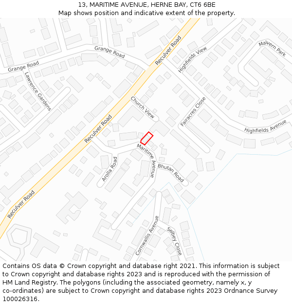 13, MARITIME AVENUE, HERNE BAY, CT6 6BE: Location map and indicative extent of plot