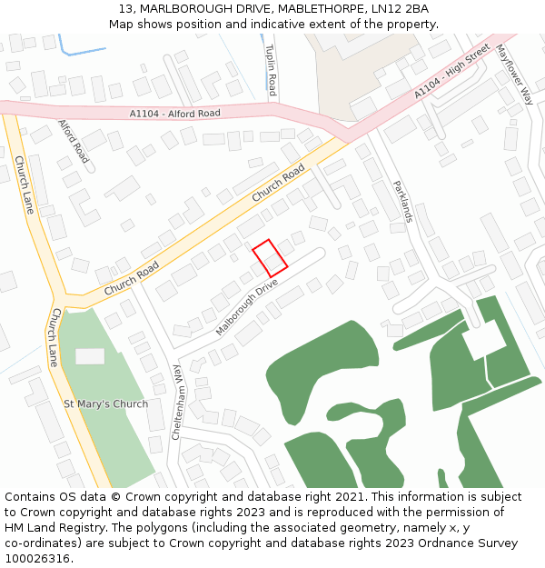 13, MARLBOROUGH DRIVE, MABLETHORPE, LN12 2BA: Location map and indicative extent of plot