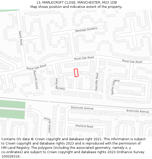 13, MARLECROFT CLOSE, MANCHESTER, M23 1DB: Location map and indicative extent of plot