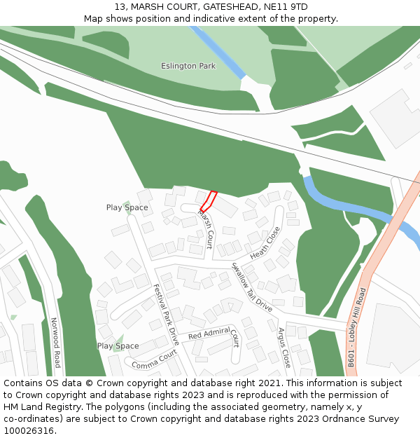 13, MARSH COURT, GATESHEAD, NE11 9TD: Location map and indicative extent of plot