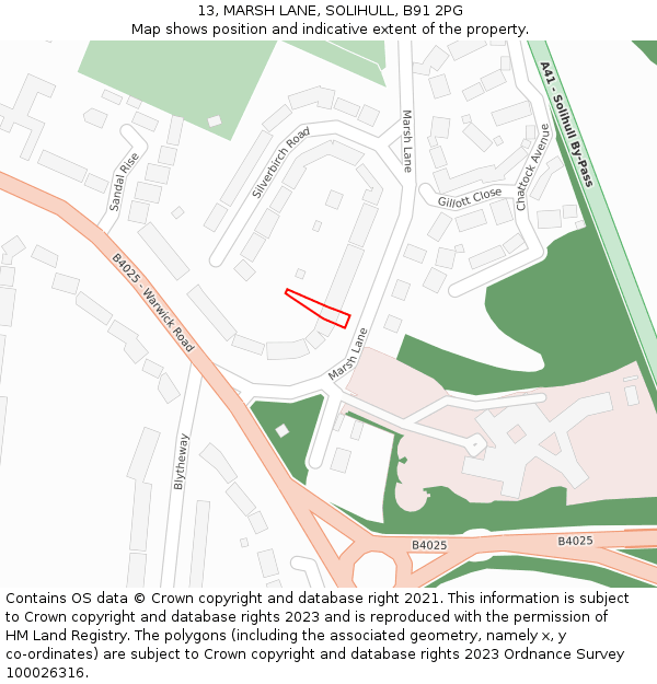 13, MARSH LANE, SOLIHULL, B91 2PG: Location map and indicative extent of plot