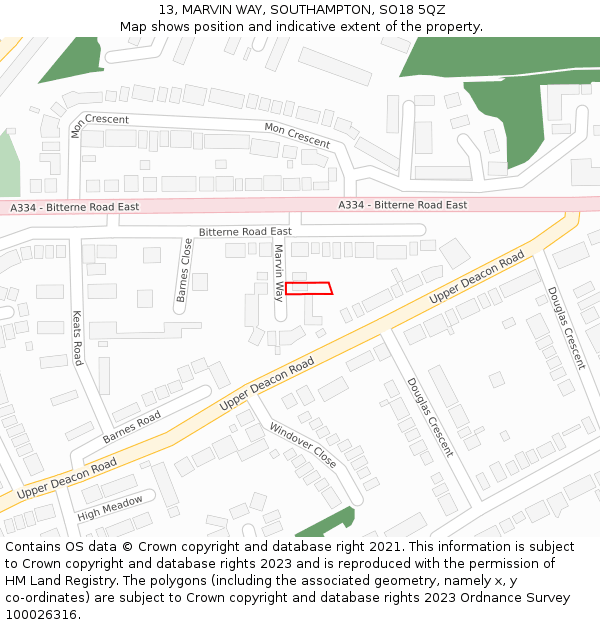 13, MARVIN WAY, SOUTHAMPTON, SO18 5QZ: Location map and indicative extent of plot